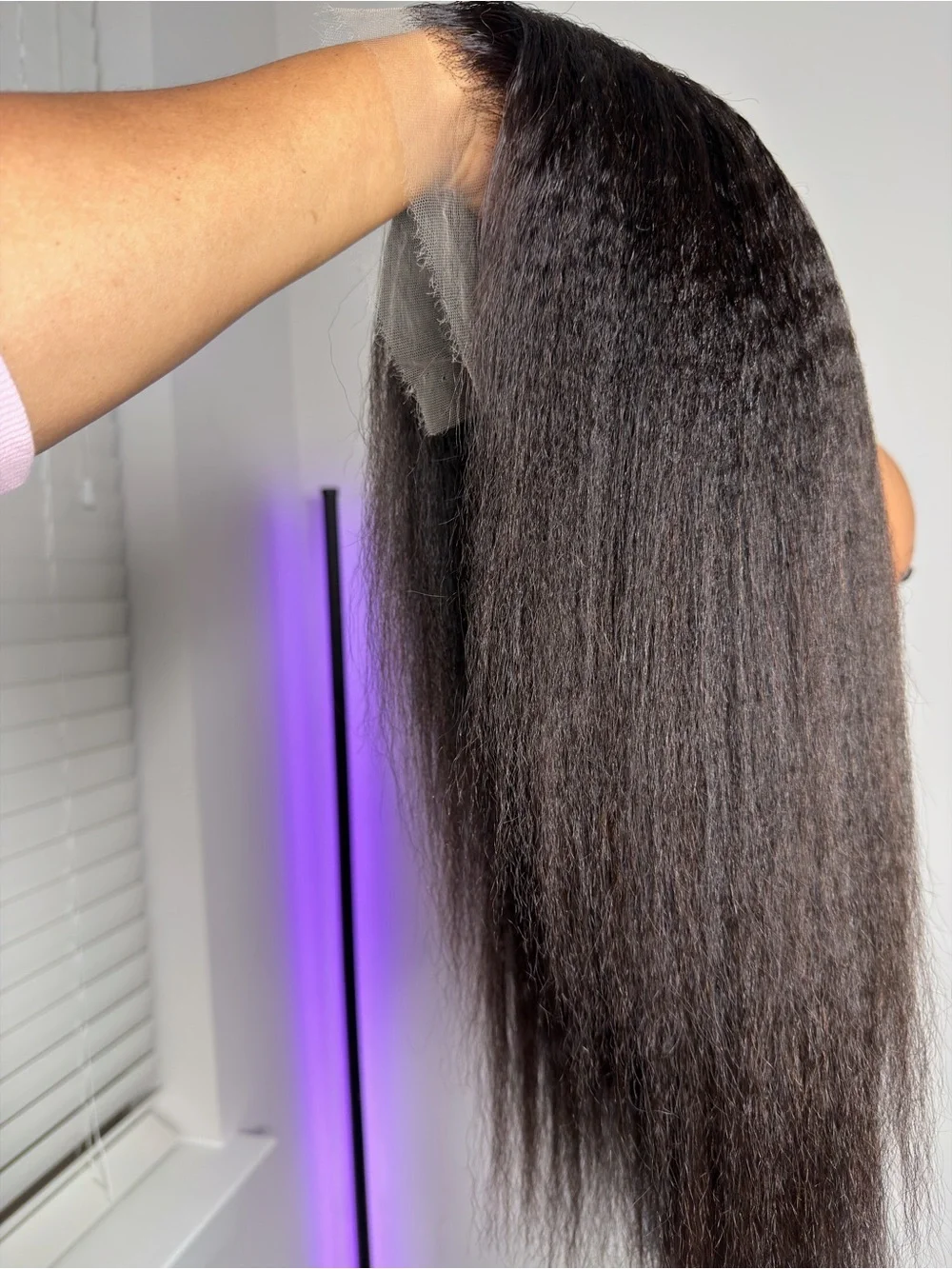 Natural Straight Human Hair Wig - Dark Brown hand made